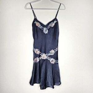 Natori Navy Chemise with Floral Embroidery